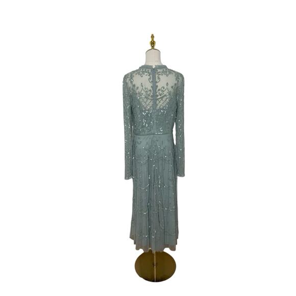 Mac Duggal 9142 Sequined Illusion Long Sleeve Midi Dress Seafoam Size 10 $498 - Picture 5 of 11
